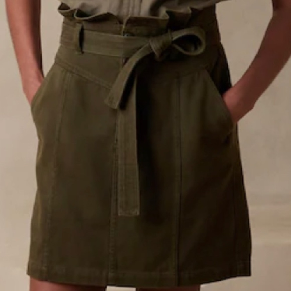 Twill mini skirt, olive color. Brand new with tags.
